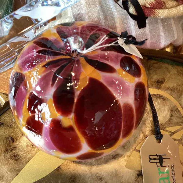 Maroon, Pink And Orange Art Glass Ball