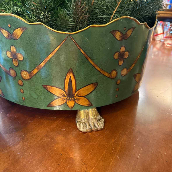 Green/Gold Metal Footed Planter