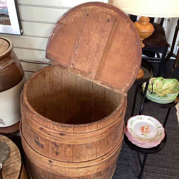 Antique Wine Barrel with Hinged Top