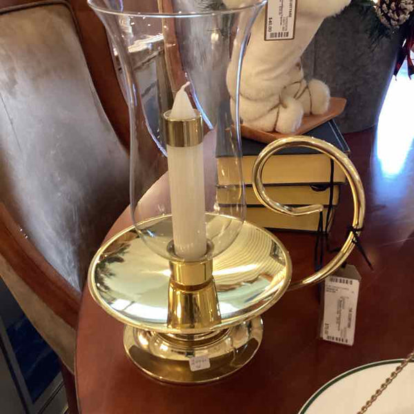 Baldwin Gold Glass Hurricane Candle Holder w/Curved Arm