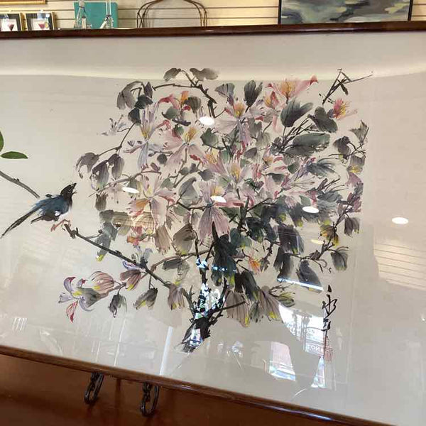 Watercolor Of Lotus  With Bird On Flower