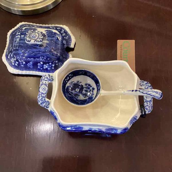 Spode 3 Piece Sauce Dish, Lid, & Ladle