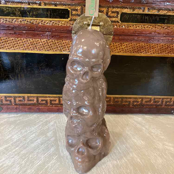 Taupe Skull Pillar Candlestick
