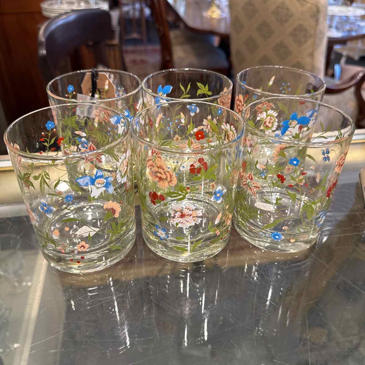 6 Floral Old Fashioned Glasses
