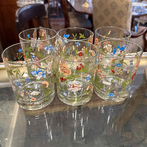 6 Floral Old Fashioned Glasses