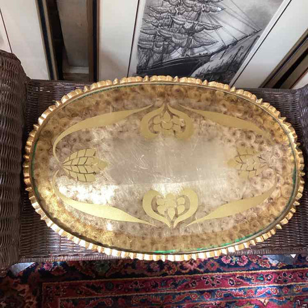 Oval Glass Serving Tray - Gold