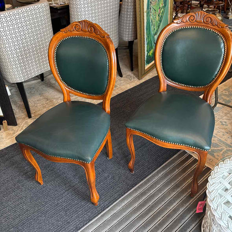 Set of 2 Green Leather Chairs