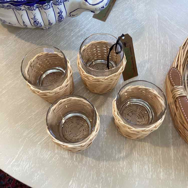 Four Glasses In Wicker Sleeves