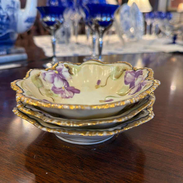 Set of 3 Japanese Violet Bowls, 1 Large, 2 Small
