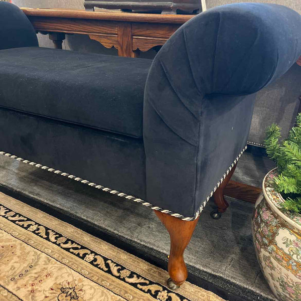 Black Velvet Roll Arm Bench