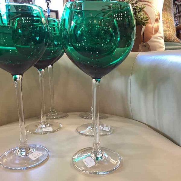 6 Green Lenox Wine Glasses