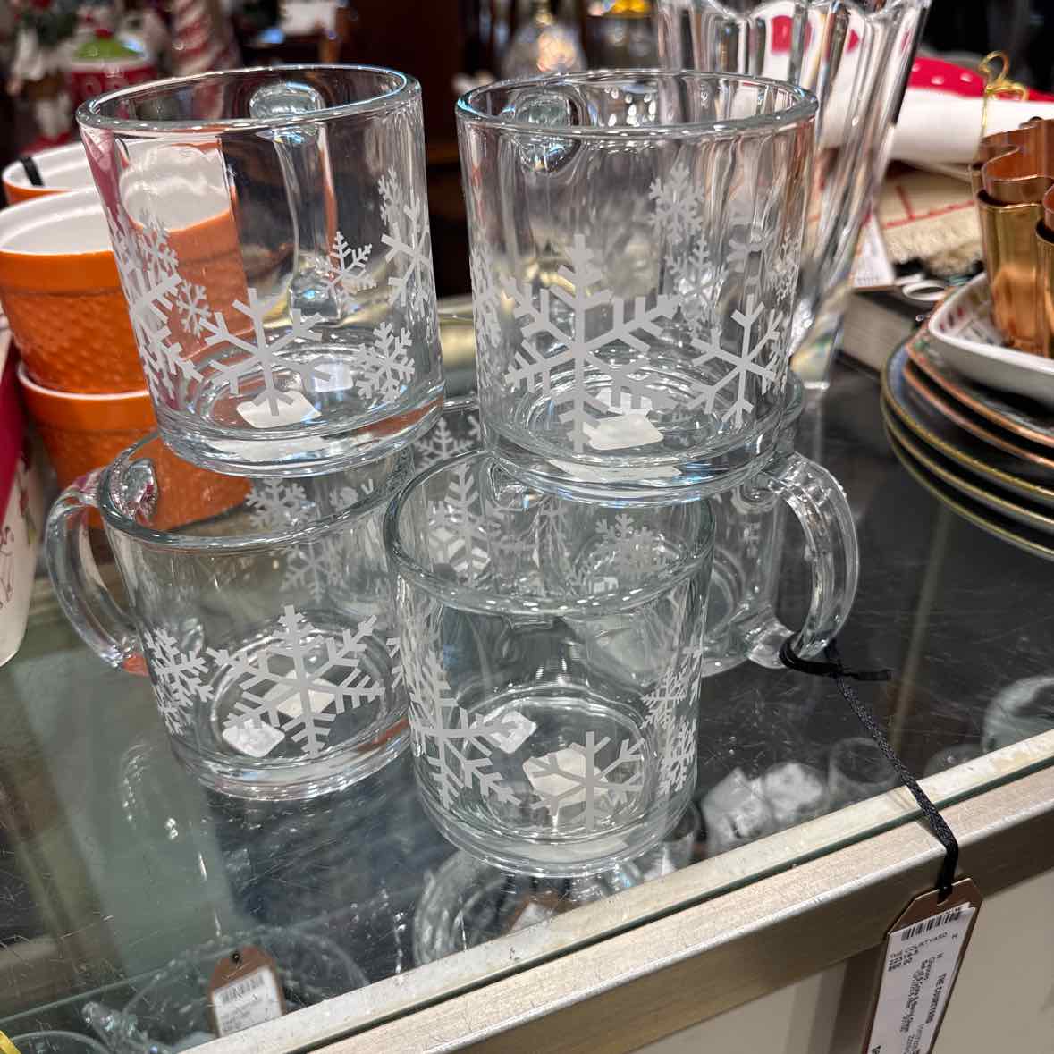 Set of 6 Crate & Barrel Snowflake Mugs