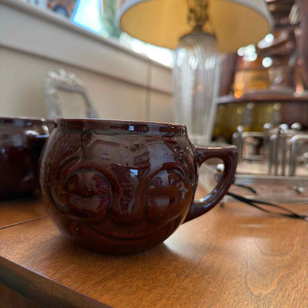 Brown Pottery Moon Face Mug