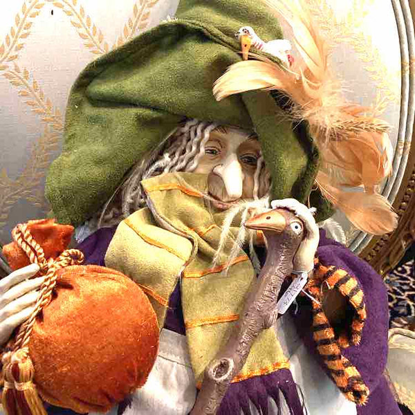 "As Is" Cloth Witch With Baby Dragon And Birds
