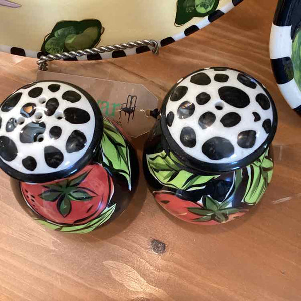 Droll Black Tomato Salt And Pepper Shakers