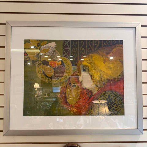 Framed "Women & Still Life, & Dove" by Olvar