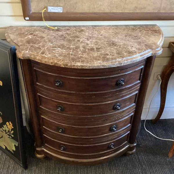 Wooden Demilune Chest With Marble Top