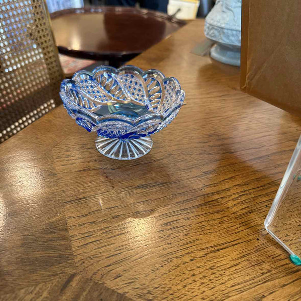 Vintage Blue Cut Glass Bowl