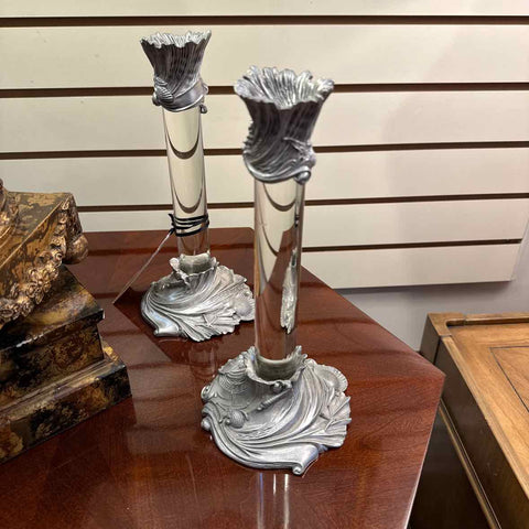 Pair Lucite & Pewter Candlesticks