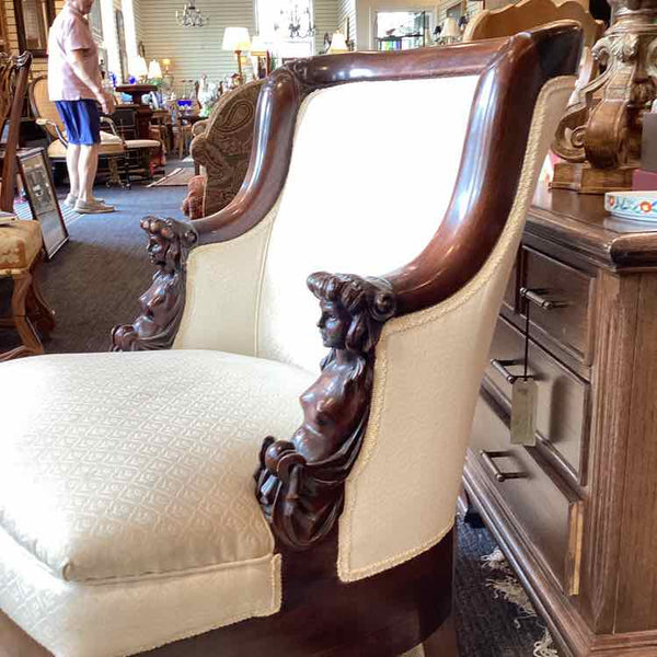 Vintage Cream Chair woth Carved Arms