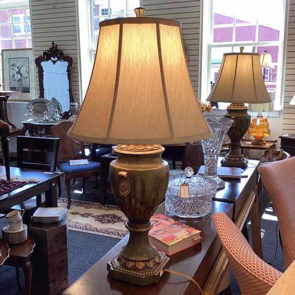 Pair of Green & Gold Resin Lamps