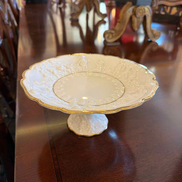 White & Gold Pedestal Dish