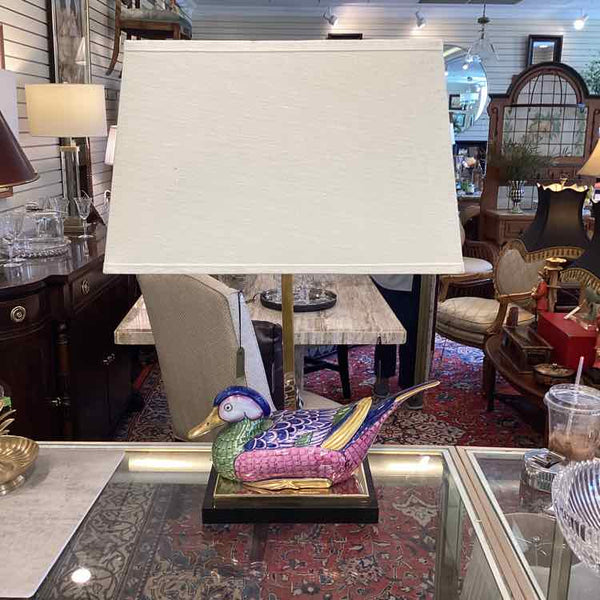 Lamp With Polychrome Duck Sculpture