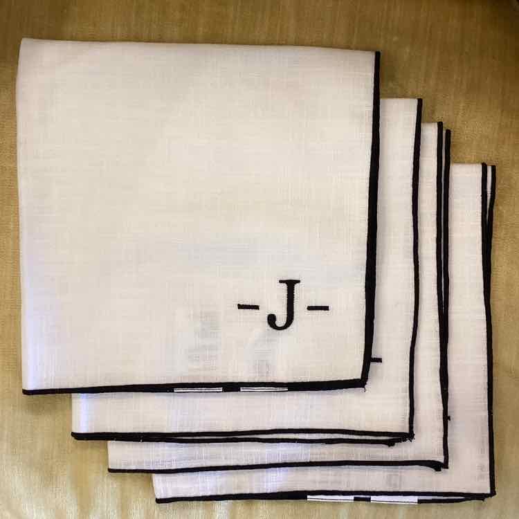 4 Cream Napkins w/ letter J (Crate & Barrel)