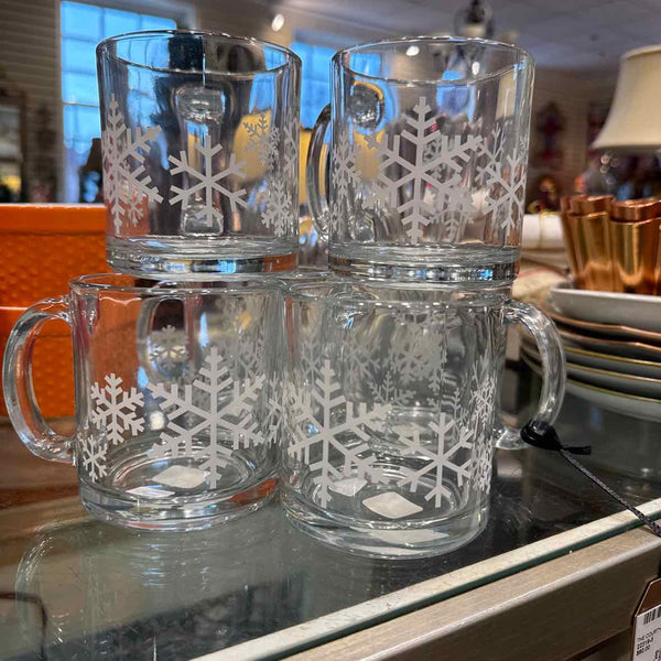 Set of 6 Crate & Barrel Snowflake Mugs