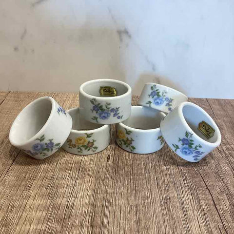 6 Floral Ceramic Napkin Rings