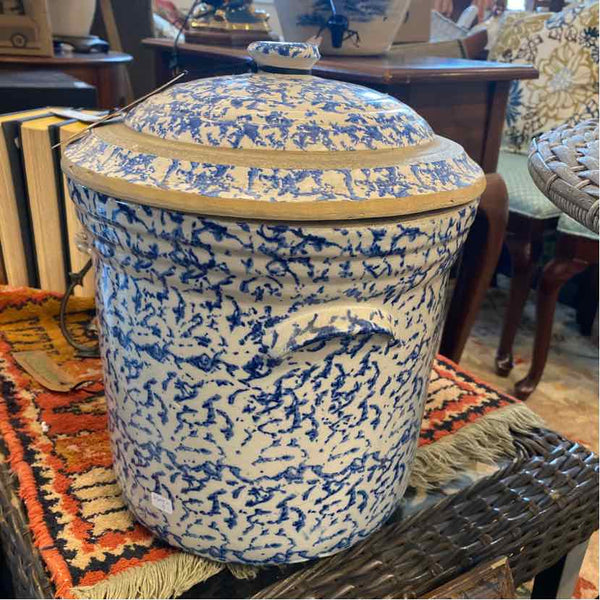 Blue & White Crock with Lid