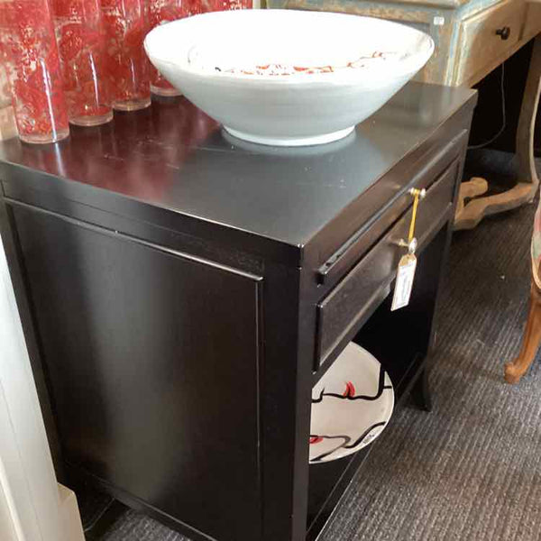 Arhaus Black End Table w/Drawer & Slide Out Shelf