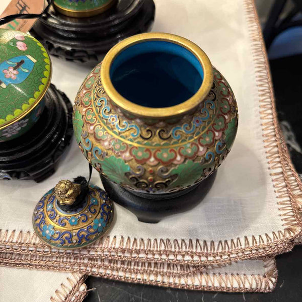 Cloisonne Enamel Lidded Pot w/Stand