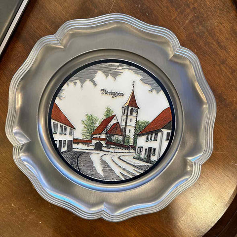 Pewter Plate w/ German Scene