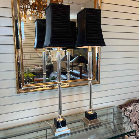 Pair of Glass & Silver Column Lamps