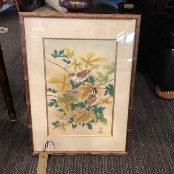 Birds & Maple Print in Bamboo Frame