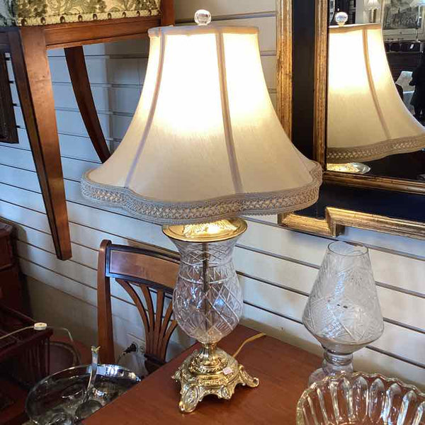 Pair of Cut Glass Lamps with Cream Shades