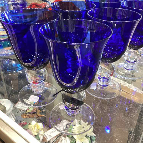 Eight Cobalt Blue Ball Stem Glasses