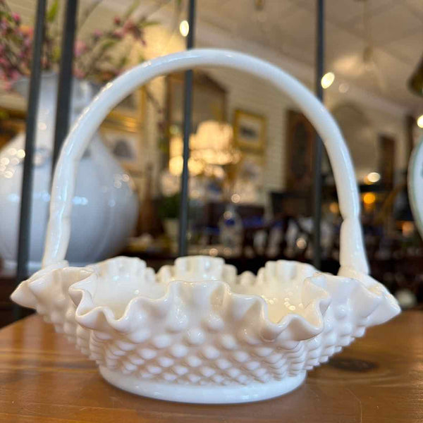 Fenton Hobnail Milk Glass Basket