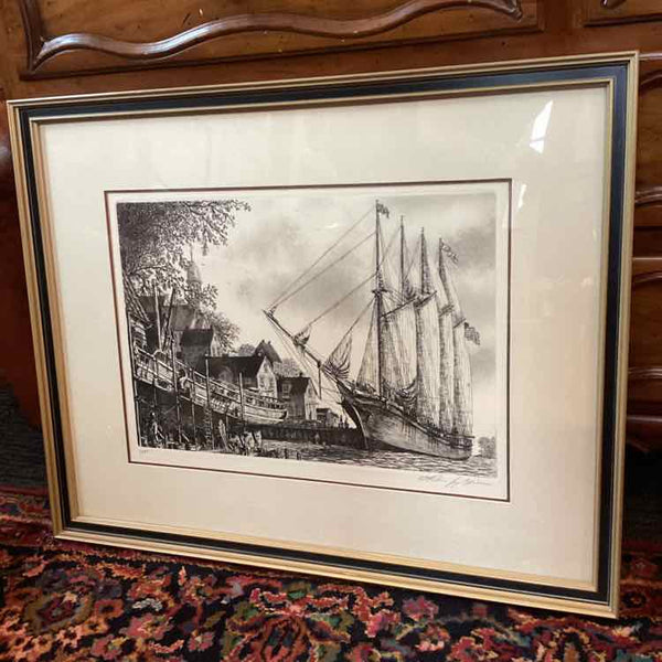 Alan Jay Gaines Etching of Sailboat