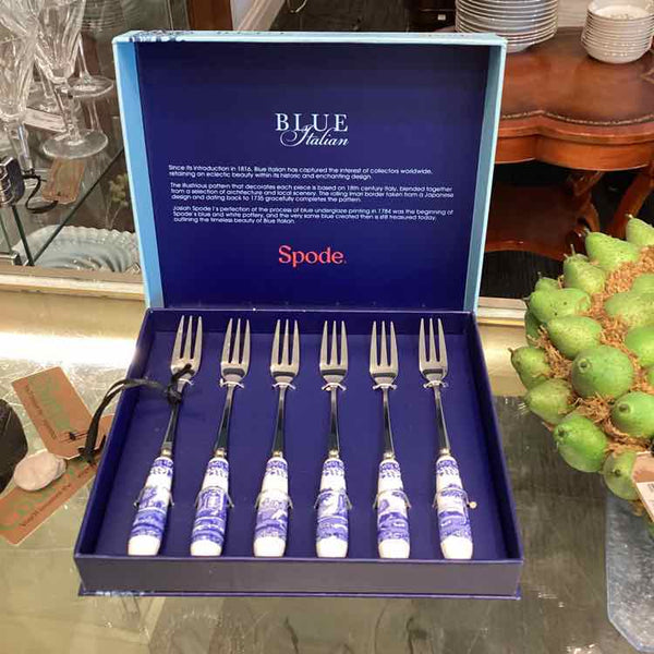 6 Spode Blue Italian Pastry Forks
