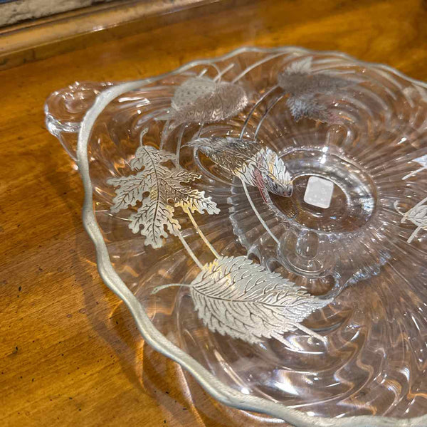 Pedestal Cake Plate with Silver Inlay