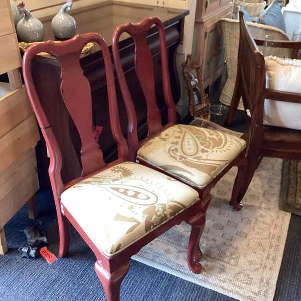 Four Queen Anne Red Painted Side Chairs