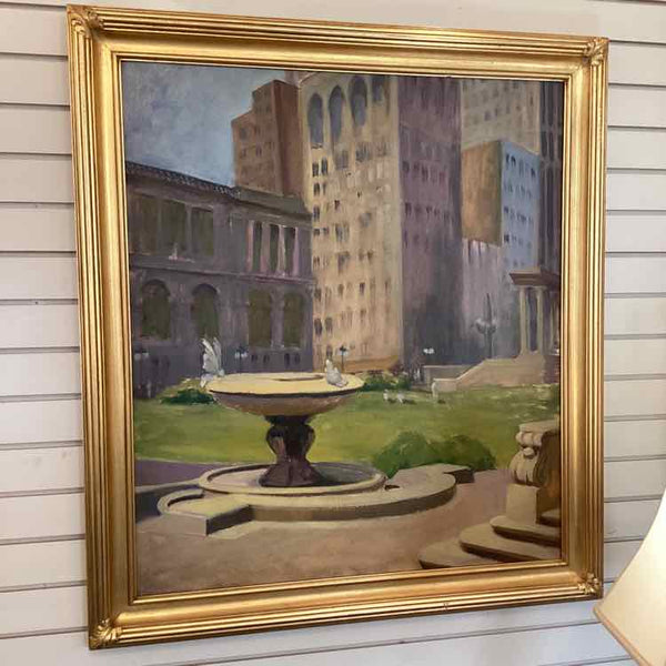 Cityscape Fountain Oil Painting