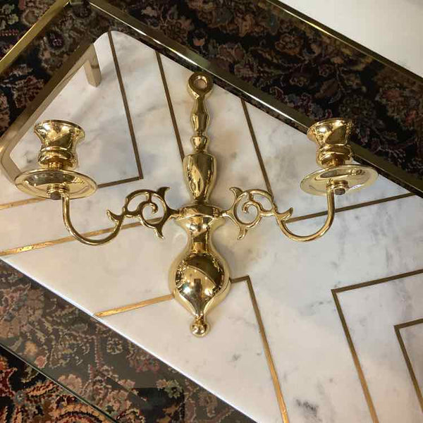 Pair Of Brass Sconce Candlesticks