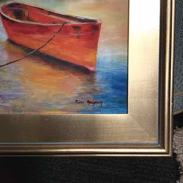 Nina Meixner" Red Boat on the Wate"r Oil Painting