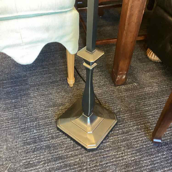 60" Black Iron Floor Lamp w/Gold Silk Shade