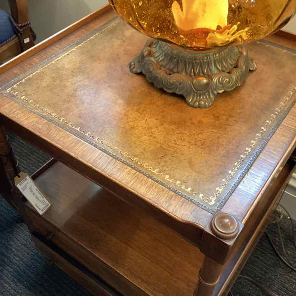 Baker Vintage Leather Top Mahogany Side Table