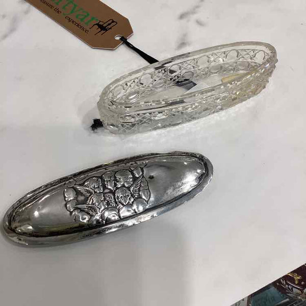 Antique Sterling Silver Crystal Trinket Box
