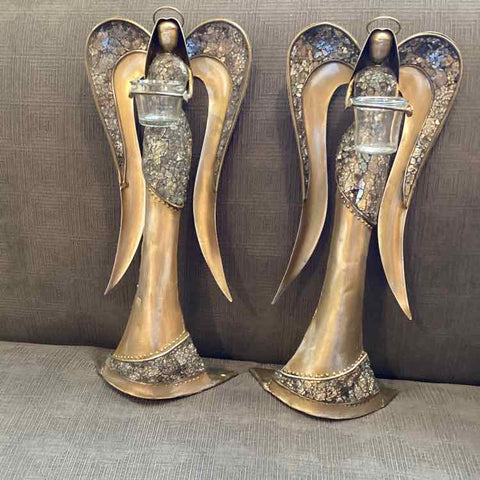Pair of Brass Angel Votive Holders
